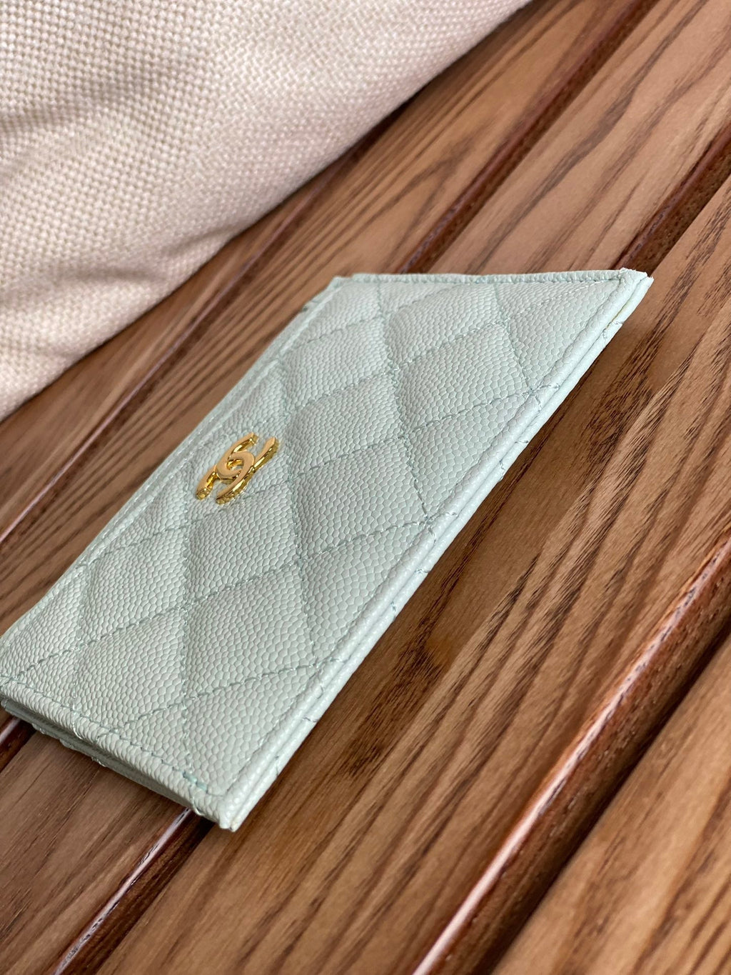 CC A84105 Coin Case Light Blue Gold Metal Caviar 240735