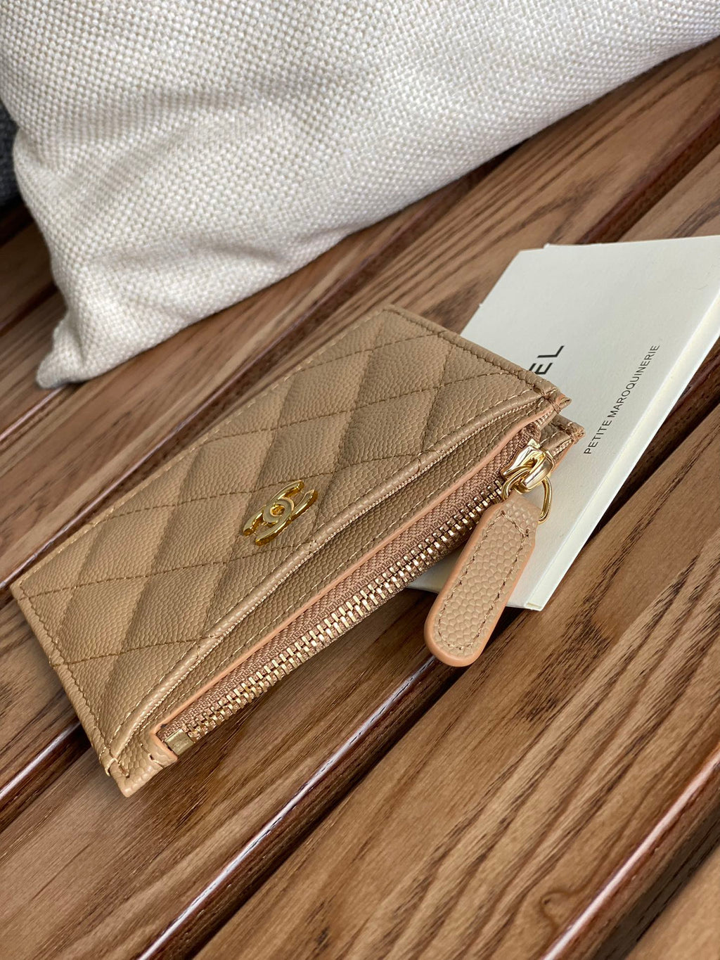 CC A84105 Coin Case Beige Gold Metal Caviar 240737