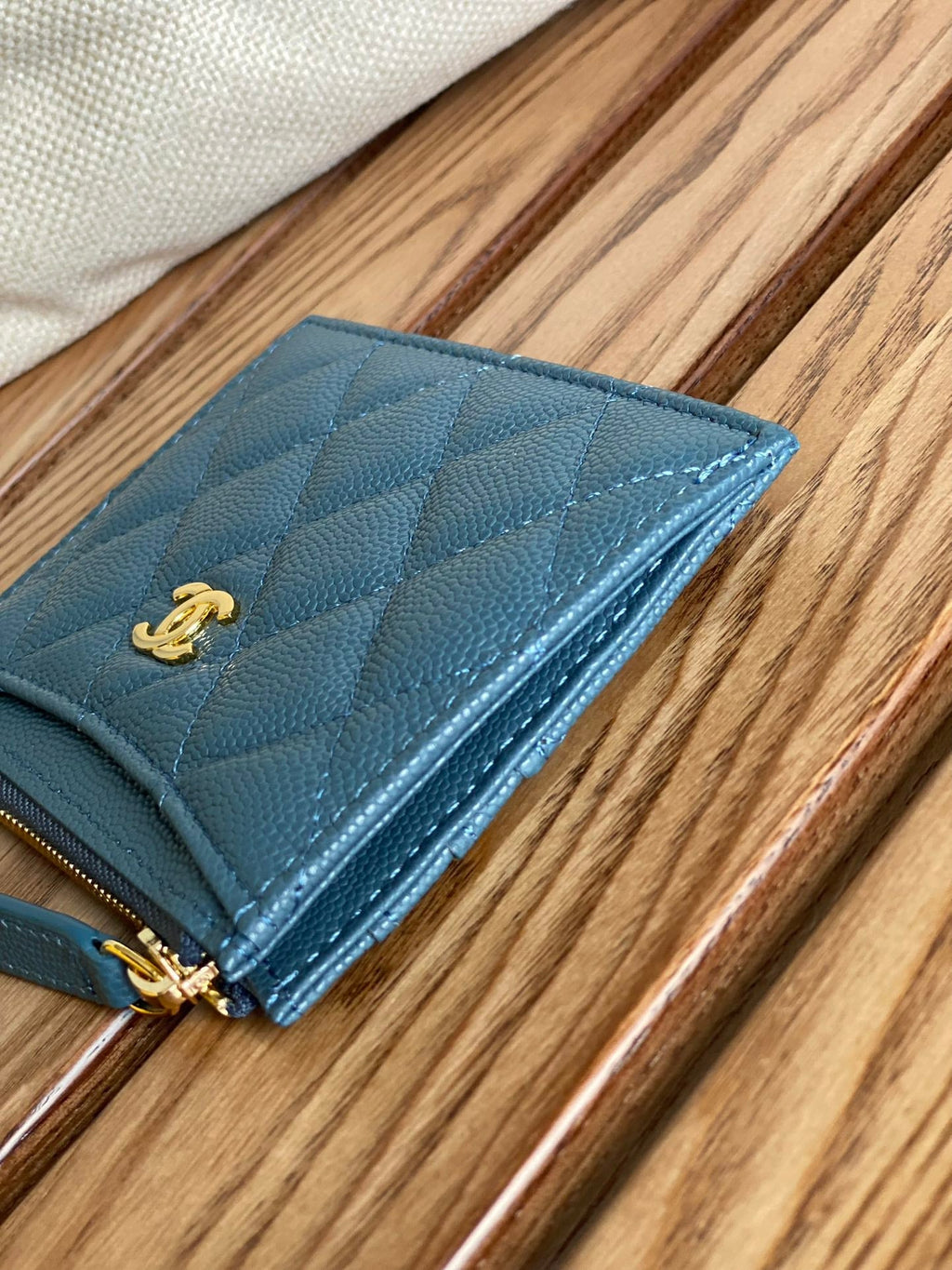 CC A84105 Coin Case Blue Gold Metal Caviar 240741