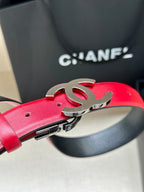 CC 30MM BELT IN CHERRY RED AND BLACK CALFSKIN WITH SILVER HARDWARE