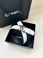 CC 30MM BELT IN WHITE AND BLACK CALFSKIN WITH SILVER HARDWARE