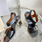 CHLOÉ REBECCA LOW HEELED SANDAL IN BLACK LAMBSKIN GOLD HARDWARE