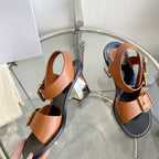 CHLOÉ REBECCA LOW HEELED SANDAL IN CINNAMON BROWN LAMBSKIN GOLD HARDWARE