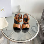 CHLOÉ REBECCA LOW HEELED SANDAL IN CINNAMON BROWN LAMBSKIN GOLD HARDWARE