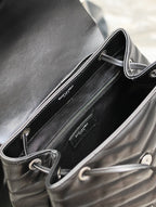 LOU BACKPACK 33 IN BLACK QUILTED CALFSKIN SILVER HARDWARE