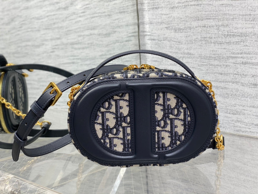 CD Oval camera bag 18 blue monogram cowhide leather