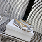 FLAT SANDALS WITH DOUBLE STRAP-DESIGN LEATHER SILVER