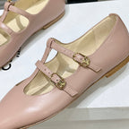 FLAT SANDALS WITH DOUBLE STRAP-DESIGN LEATHER ROSE PINK