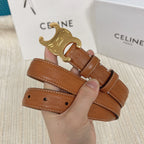Medium Triomphe Belt 25mm Tan Calfskin with Triomphe Embossed Ghw