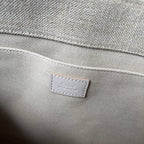 LAGRE WOODY TOTE BAG 45 IN BEIGE LINEN CANVAS WEBBING LOGO EMBROIDER COTTON WHITE CALFSKIN