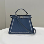 PEEKABOO ISEEU 27 IN BLUE BAYOUX INTERLACED CALFSKIN SILVER HARDWARE