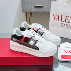 VALENTINO 25S GARAVANI ONE STUD XL PLATFORM SNEAKERS IN WHITE MIX METALLIC LAMBSKIN