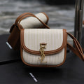 KAIA 18 WHITE LINEN AND BROWN CALFSKIN BAG