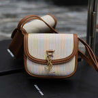 KAIA 18 WHITE LINEN AND BROWN CALFSKIN BAG