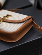 KAIA 18 WHITE LINEN AND BROWN CALFSKIN BAG