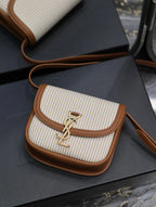 KAIA 18 WHITE LINEN AND BROWN CALFSKIN BAG