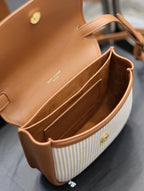 KAIA 18 WHITE LINEN AND BROWN CALFSKIN BAG