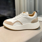 CHLOÉ NAMA SNEAKER IN WHITE LAMBSKIN AND TAN BROWN SUEDE