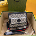 GG SMALL 21 CROSSBODY BAG WITH TAG IN BEIGE CANVAS AND BLACK CALFSKIN