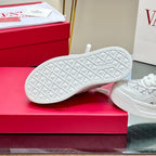 VALENTINO 25S GARAVANI ONE STUD XL PLATFORM SNEAKERS IN WHITE LAMBSKIN STONE-EMBELLISHED