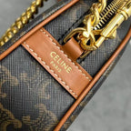 Celine Mini Camera Shoulder Bag Triomphe Black Brown Canvas & Calfskin