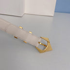Medium Spike Belt 25mm White Calfskin Loop Gold Gold Finishing