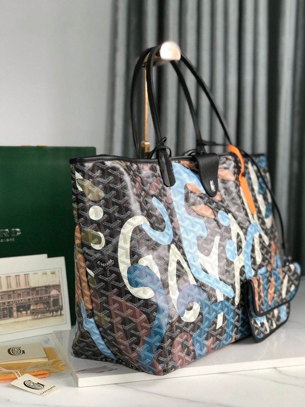 SAINT LOUIS GM BAG 40 IN BLUE LETTRES CAMOUFLAGE GOYARDINE CANVAS
