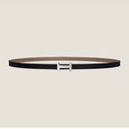 HM FOCUS BUCKLE & REVERSIBLE KHAKI BROWN AND BLACK LEATHER STRAP 13MM SILVER HARDWARE