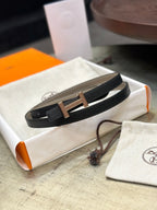 HM FOCUS BUCKLE & REVERSIBLE BLACK AND CAMEL BROWN LEATHER STRAP 13MM COPPER HARDWARE