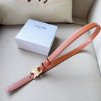 Medium Triomphe Belt 25mm Tan Calfskin White Line Finishing Ghw