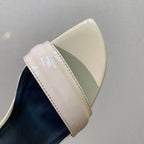 BALMAIN 25S SQUARE STRAP HIGH HEELS 100MM IN BEIGE PATENT CALFSKIN