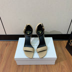 BALMAIN 25S SQUARE STRAP HIGH HEELS 100MM IN BEIGE GRAY CALFSKIN