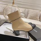MID-HEEL ANKLE BOOTS IN TORTILLA BROWN SMOOTH CALFSKIN