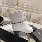 MID-HEEL ANKLE BOOTS IN WHITE CALFSKIN