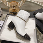 MID-HEEL ANKLE BOOTS IN WHITE CALFSKIN