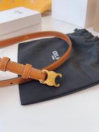 CELINE 25S TRIOMPHE BELT 18MM IN DARK CARAMEL CALFSKIN GOLD HARDWARE 580706