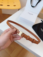 CELINE 25S TRIOMPHE BELT 18MM IN DARK CARAMEL CALFSKIN GOLD HARDWARE 580706