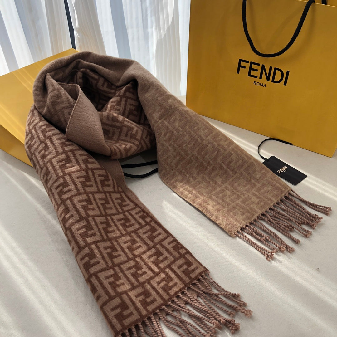 FF 180 CM SCRAF IN CHOCOLATE BROWN CASHMERE AND WOOL