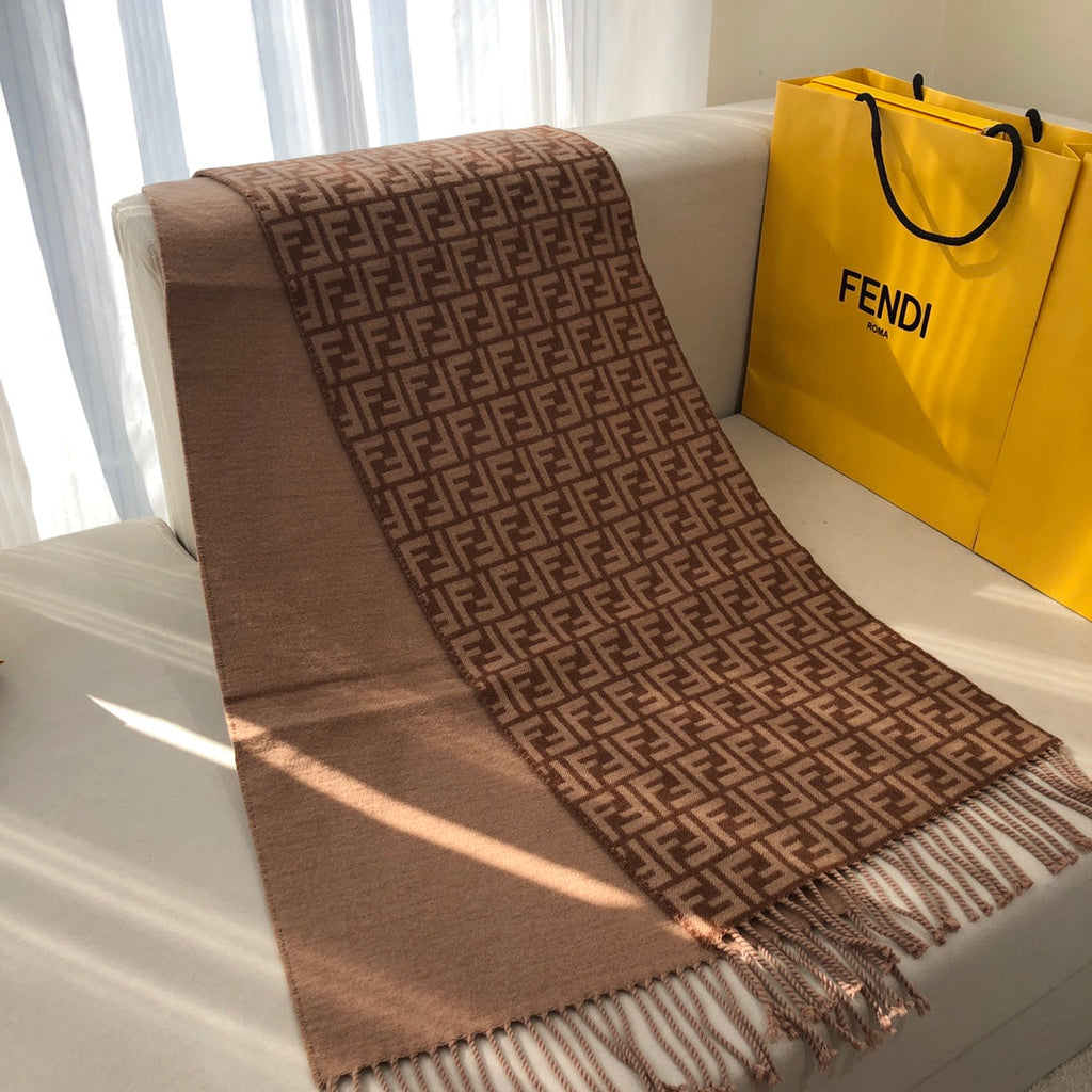 FF 180 CM SCRAF IN CHOCOLATE BROWN CASHMERE AND WOOL