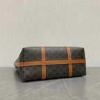 Celine Cabas Drawstring Bag Triomphe Black Brown Canvas & Calfskin
