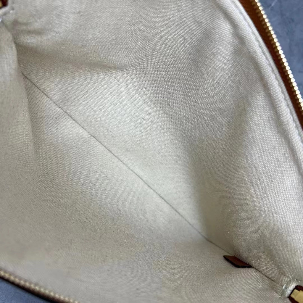 Celine Small Pouch with with Celine Print White Brown Calfskin Textile