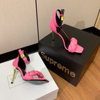BALMAIN 25S ANKLE STRAP HIGH HEEL 95MM IN PINK CALFSKIN