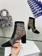 DIOR 25S NAUGHTILY-D ANKLE BOOTS 80 MM IN BLACK MESH TULLE AND SUEDE