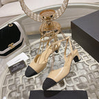 CC SLINGBACK 50MM IN BEIGE AND BLACK CALFSKIN