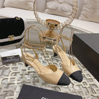 CC SLINGBACK 50MM IN BEIGE AND BLACK CALFSKIN