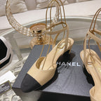 CC SLINGBACK 50MM IN BEIGE AND BLACK CALFSKIN