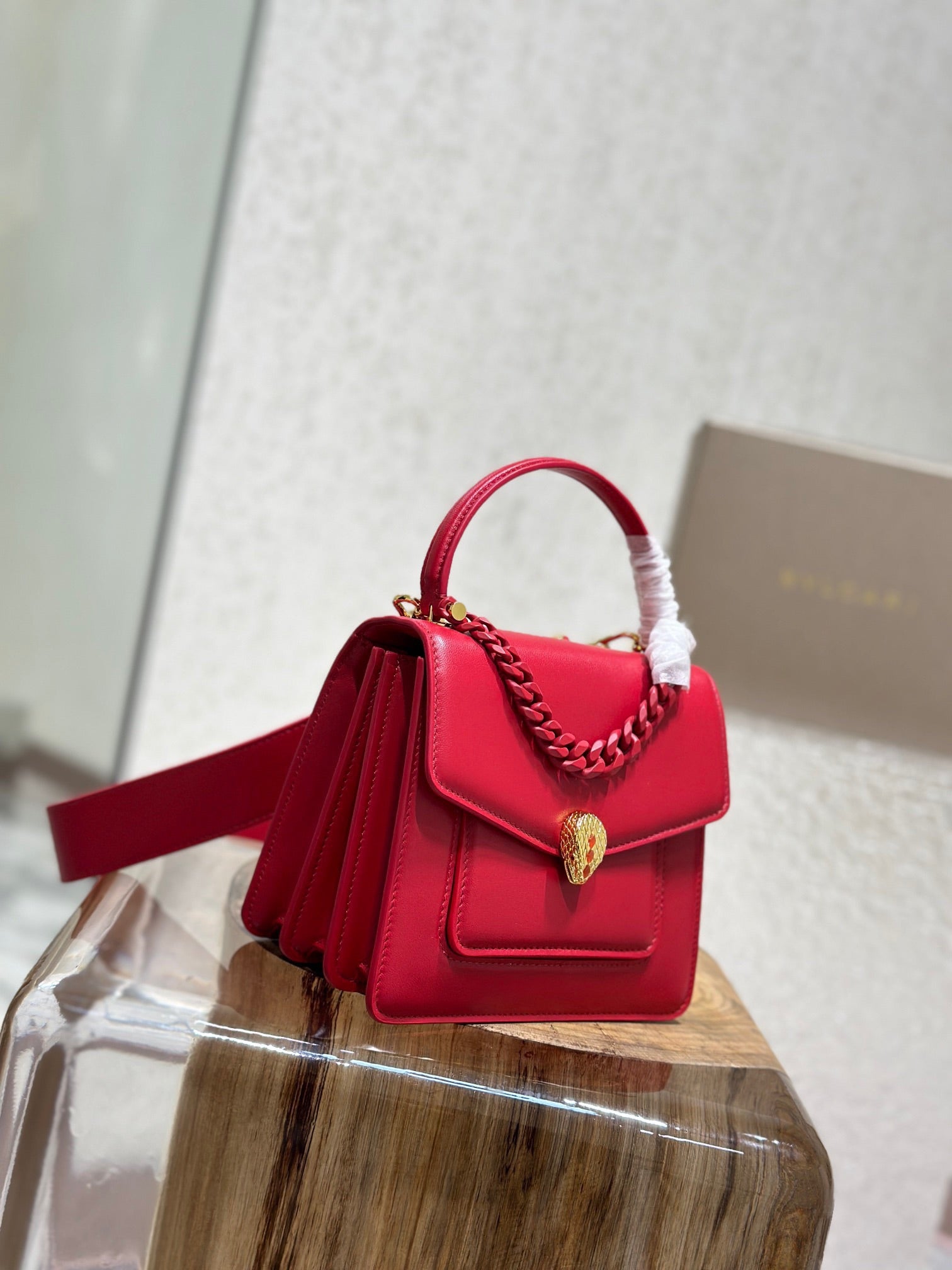 BVL Serpenti Forever Shoulder Bag 18cm Red Cowhide GHW 188662