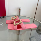 VIV' BY THE SEA LOVE METAL MULES IN PINK CALFSKIN GOLD BUCKLE