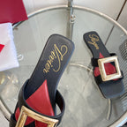VIV' BY THE SEA LOVE METAL MULES IN BLACK CALFSKIN GOLD BUCKLE