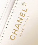 CHANEL 25S FLAP BAG 17 CM IN WHITE LAMBSKIN PEARL STRAP WITH GOLD HARDWARE